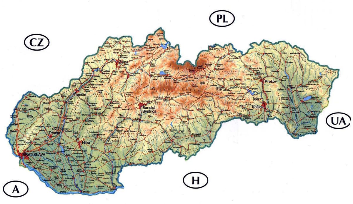 ವಿವರವಾದ ನಕ್ಷೆ ಸ್ಲೋವಾಕಿಯಾ